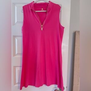 Spartina 449 Serena Half Zip Shift Dress Pink Gold Zipper Size Large stretch